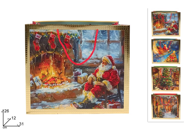 BUSTA REG.ORIZ.SCEN.NAT.BOR.ORO 312612 - Confezionamento > Buste Regalo > Natale - Ingrosso B2B Magazzini Scatigna