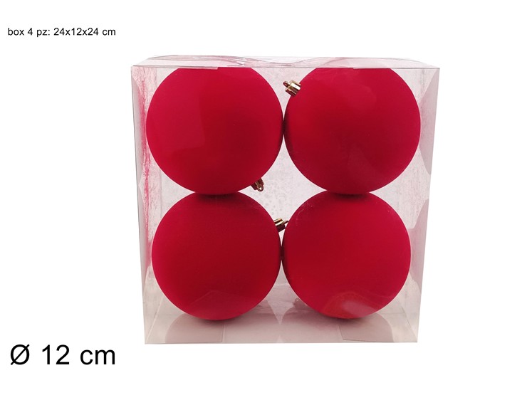 PALLE 12cm 4pz FLOCCATA ROSSA JNP2567-1R - Preordine Natale > Addobbi Albero > Appendini - Ingrosso B2B Magazzini Scatigna