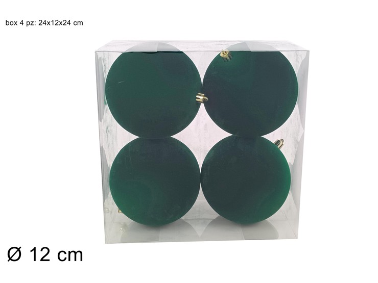 PALLE FLOCCATE VERDE 12cm 4pz JNP2567-2/ - Natale > Sfere > Floccate Verdi - Ingrosso B2B Magazzini Scatigna