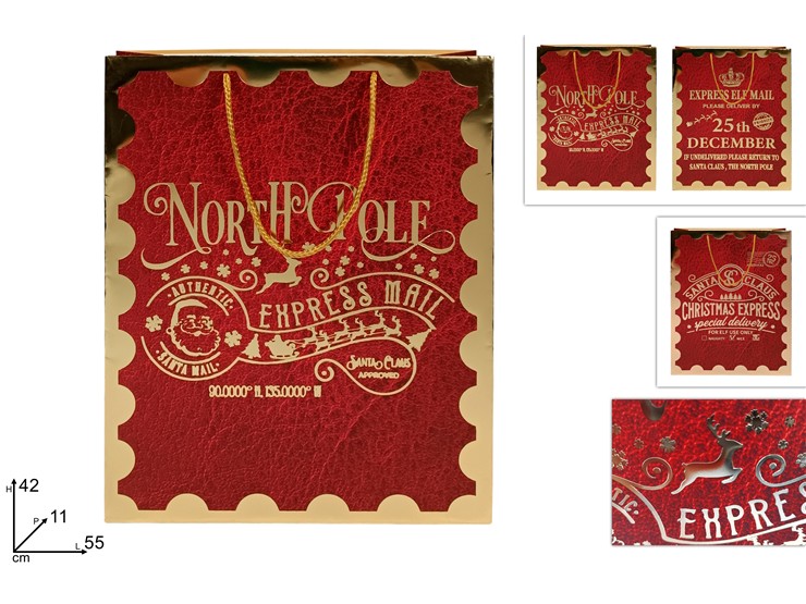 BUSTA REG.ROSSA C/SCR.NAT.ORO 4233 165 - Confezionamento > Buste Regalo > Natale - Ingrosso B2B Magazzini Scatigna