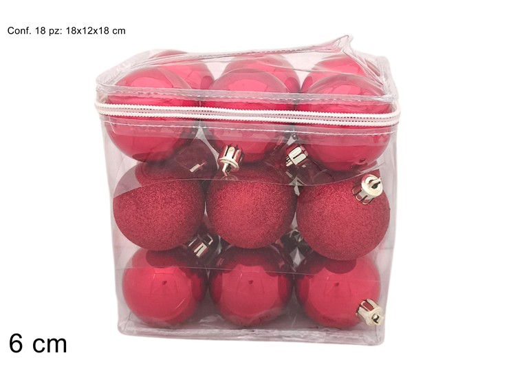 PALLE ROSSE Pz.18 Cm.6 IN BORSA 39A18E05 - Natale > Sfere > Glitter Pvc Box - Ingrosso B2B Magazzini Scatigna