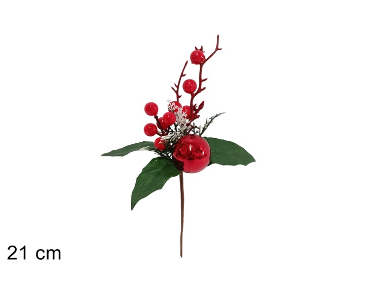 SPILL.BACCHE C/PALLA ROSSA Cm.21 202567 - Natale > Bacche E Fiori > Spilloni Bacche Piccole - Ingrosso B2B Magazzini Scatigna