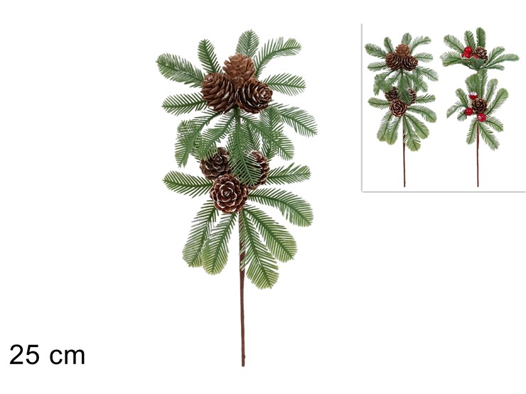 SPILLONE C/PIGNE O BACCHE Cm.25 202578/7 - Natale > Bacche E Fiori > Spilloni Verdi Pigne - Ingrosso B2B Magazzini Scatigna