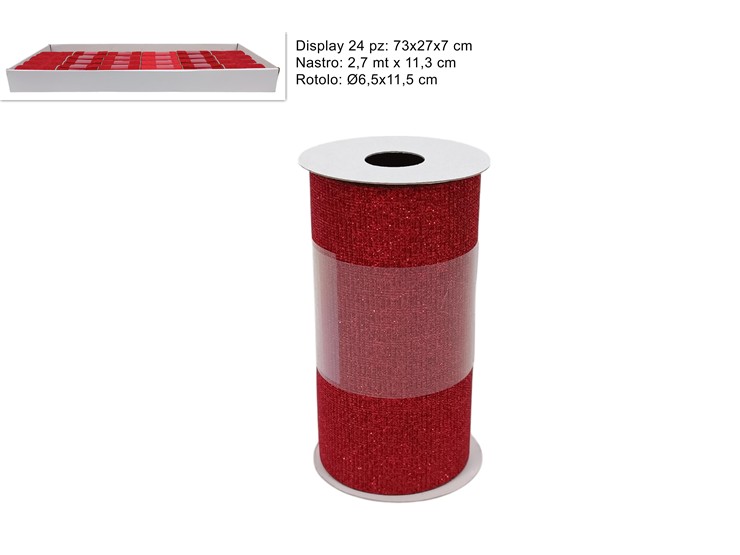 ROTOLO GLITTERATO ROSSO Cm11Mt2,7 018-1 - Confezionamento > Nastri E Rotoli > Rotoli Tessuti Vari - Ingrosso B2B Magazzini Scatigna