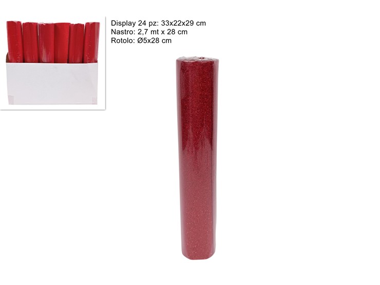 ROTOLO GLITTERATO ROSSO Cm28Mt2,7 2025- - Confezionamento > Nastri E Rotoli > Rotoli Tessuti Vari - Ingrosso B2B Magazzini Scatigna