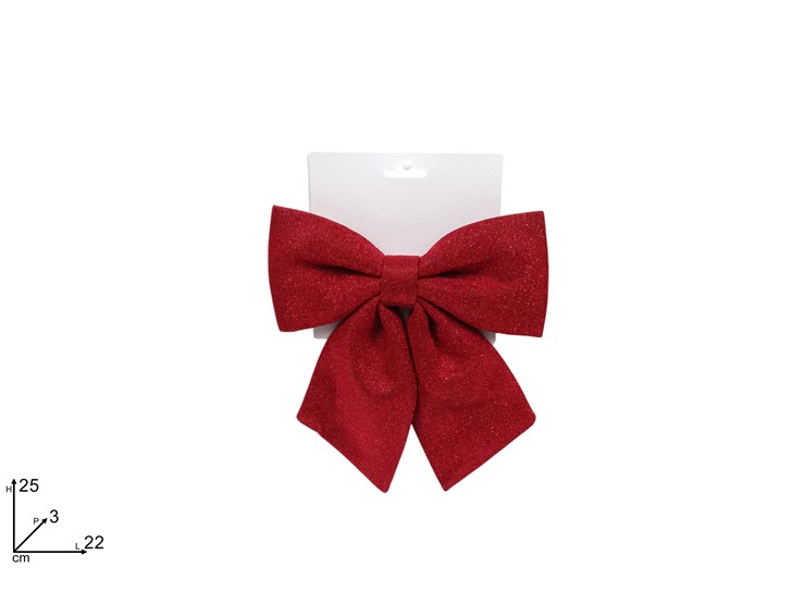 FIOCCO GLITTERATO ROSSO Cm.22 HJ2025-018 - Natale > Fiocchi > Rossi - Ingrosso B2B Magazzini Scatigna