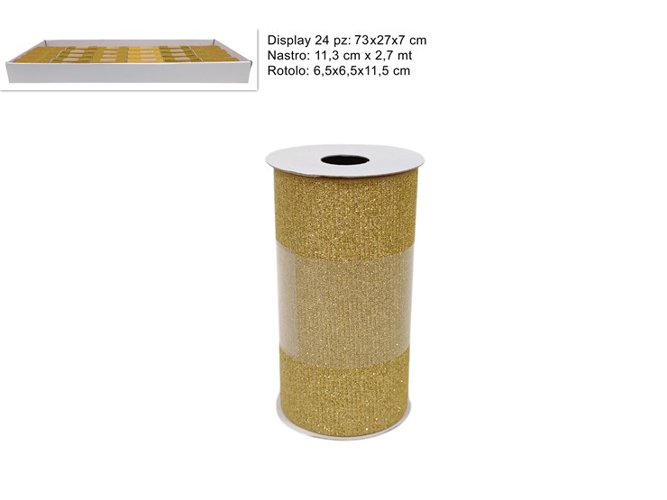 ROTOLO GLITTERATO ORO Cm11Mt2,7 2025-22 - Confezionamento > Nastri E Rotoli > Rotoli Tessuti Vari - Ingrosso B2B Magazzini Scatigna