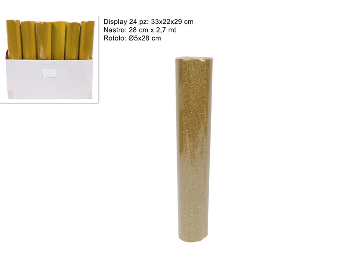 ROTOLO GLITTERATO ORO Cm28Mt2,7 2025-22 - Confezionamento > Nastri E Rotoli > Rotoli Tessuti Vari - Ingrosso B2B Magazzini Scatigna