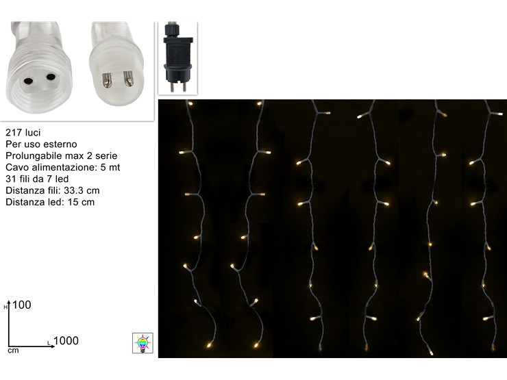 TENDA FLASH 217LED 101Mt.PROL.BIANC.CAL - Natale > Luci Varie > Tende Flash Cavo Scuro - Ingrosso B2B Magazzini Scatigna