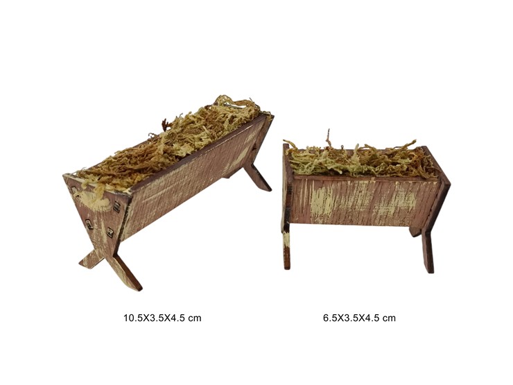 MANGIATOIE C/PAGLIA SET Pz.2 LEGNO GW272 - Natale > Nativita Accessori > Elementi Per Presepe - Ingrosso B2B Magazzini Scatigna