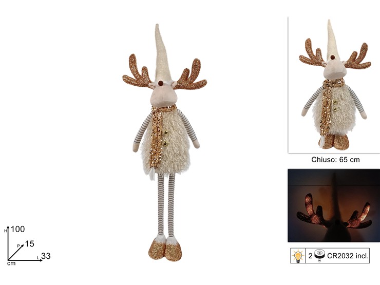 RENNA ESTENS.C/SCIARPA ORO C/PAILL.Cm100 - Natale > Decorazioni Da Interno > Articoli Luminosi - Ingrosso B2B Magazzini Scatigna