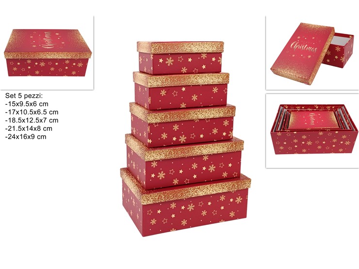 SCATOLE DEC.STELLE E FIOCCH.NEVE Pz.5 T5 - Confezionamento > Cestini Box Scatole > Scatole - Ingrosso B2B Magazzini Scatigna