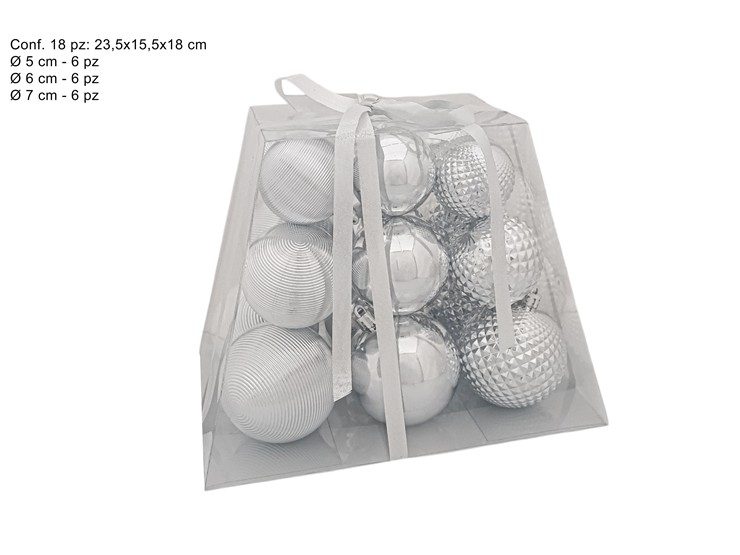 PALLE SILVER IN BOX PIRAMIDE Pz.18 ASS.2 - Natale > Sfere > Lisce Puntinate - Ingrosso B2B Magazzini Scatigna