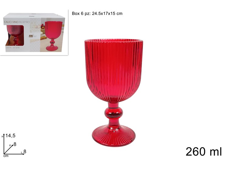 CALICI VINO VETRO ROSSI RIG.Ml.260 Pz.6 - Everyday > Tavola > Tazze E Bicchieri - Ingrosso B2B Magazzini Scatigna