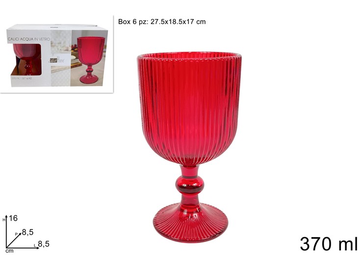 CALICI ACQUA VETRO ROSSI RIG.Ml.370 Pz.6 - Everyday > Tavola > Tazze E Bicchieri - Ingrosso B2B Magazzini Scatigna
