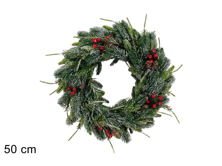 DIETROP.PVC BACCHE-PIGNE INNEV.Cm.50 218 - Natale > Dietroporta E Vetrofanie > Ghirlande A Corona - Ingrosso B2B Magazzini Scatigna
