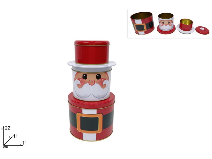 BARATTOLO BABBO NATALE LATTA Pz.3 Cm.22 - Natale > Tavola > Scatole Latta - Ingrosso B2B Magazzini Scatigna