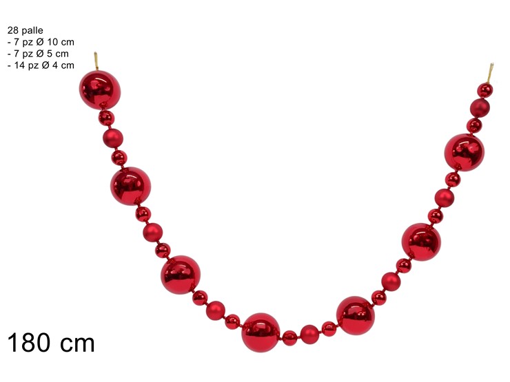 GHIRLANDA PALLINE ROSSA Cm180 DB25Q0012X - Natale > Ghirlande E Fili > Fili - Ingrosso B2B Magazzini Scatigna