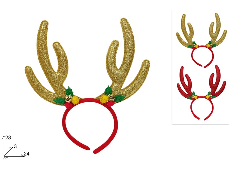 CERCHIET CORNA RENNA C/CAMP 2COL PL25Y70 - Preordine Natale > Accessori Costumi - Ingrosso B2B Magazzini Scatigna