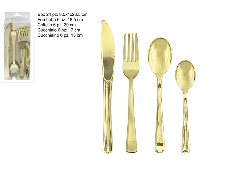 POSATE PLASTICA ORO SET Pz.24 IN BOX 25- - Natale > Tavola > Monouso - Ingrosso B2B Magazzini Scatigna