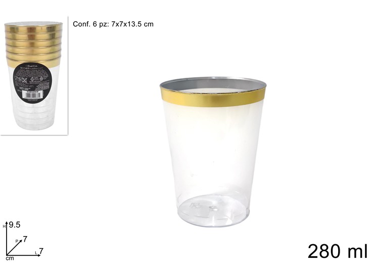 BICCHIERI PLASTICA BORDO ORO Ml.280 Pz.6 - Natale > Tavola > Monouso - Ingrosso B2B Magazzini Scatigna