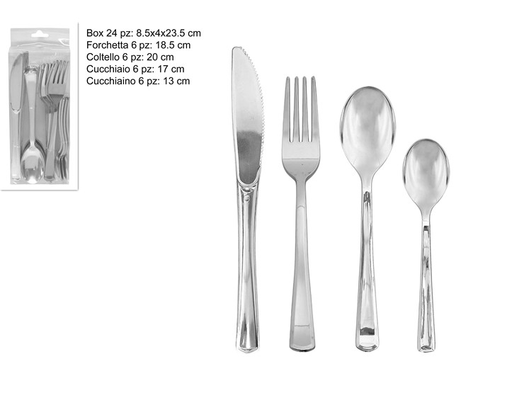 POSATE PLASTICA SILVER SET Pz.24 IN BOX - Natale > Tavola > Monouso - Ingrosso B2B Magazzini Scatigna