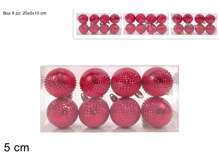 PALLE Cm.5 Pz.8 ROSSO 3ASS.JNP2502-1 - Natale > Sfere > Righe E Onde 10cm - Ingrosso B2B Magazzini Scatigna