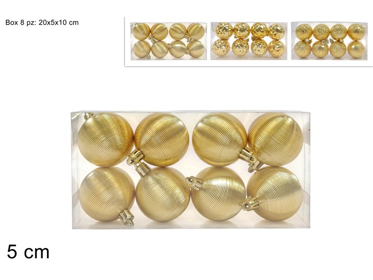 PALLE Cm.5 Pz.8 ORO 3ASS.JNP2502-2 - Natale > Sfere > Ondulata 10cm - Ingrosso B2B Magazzini Scatigna