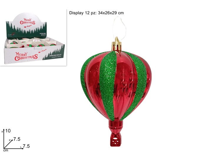 MONGOLFIERA ROSSO GLITT.VERDE Cm.10 2513 - Natale > Appendini Albero > Appendini Display - Ingrosso B2B Magazzini Scatigna