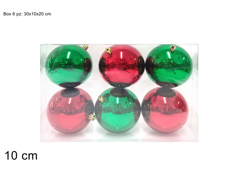 BOX 6 PALLE Cm.10 ROSSO/VERDE JNP2509-7 - Natale > Sfere > Lucide - Ingrosso B2B Magazzini Scatigna