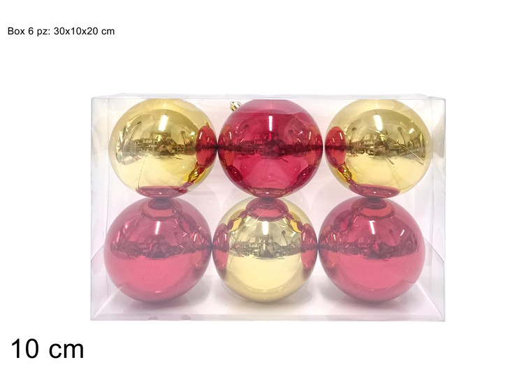BOX 6 PALLE Cm.10 ROSSO/ORO JNP2509-8 - Natale > Sfere > Lucide - Ingrosso B2B Magazzini Scatigna