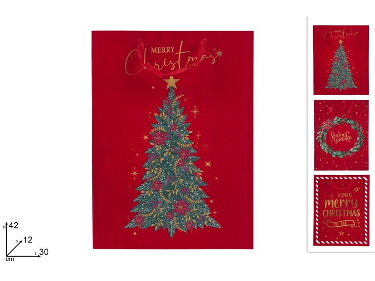 BUSTA REG.EFF.VELLUTO ROSSO 3AS.423012 - Natale > Confezionamento > Buste Regalo - Ingrosso B2B Magazzini Scatigna