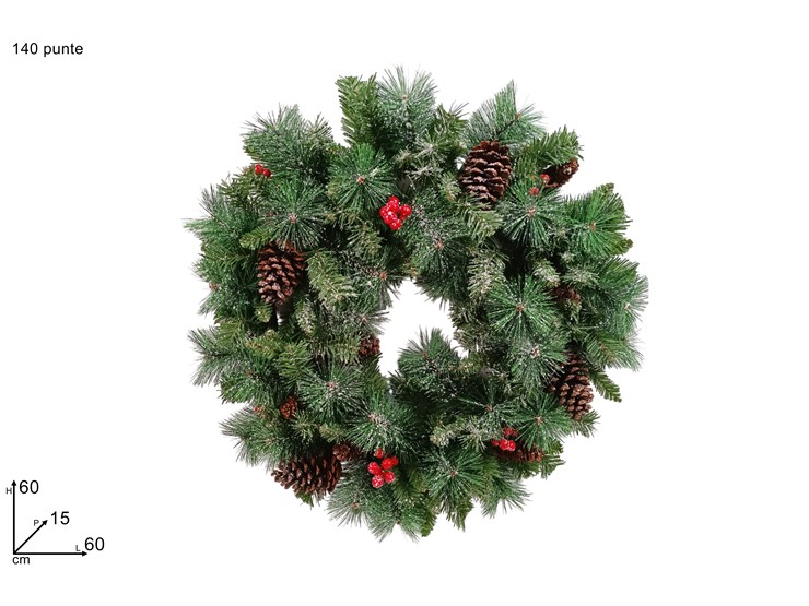 DIETROPORTA PVC  Cm60 140PUNTE C/BAC.IN - Natale > Dietroporta E Vetrofanie > Ghirlande A Corona - Ingrosso B2B Magazzini Scatigna