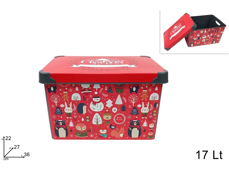 CONTENITORE 17lt DECORO NATALIZIO ass - Preordine Natale > Addobbi Albero > Porta Addobbi - Ingrosso B2B Magazzini Scatigna