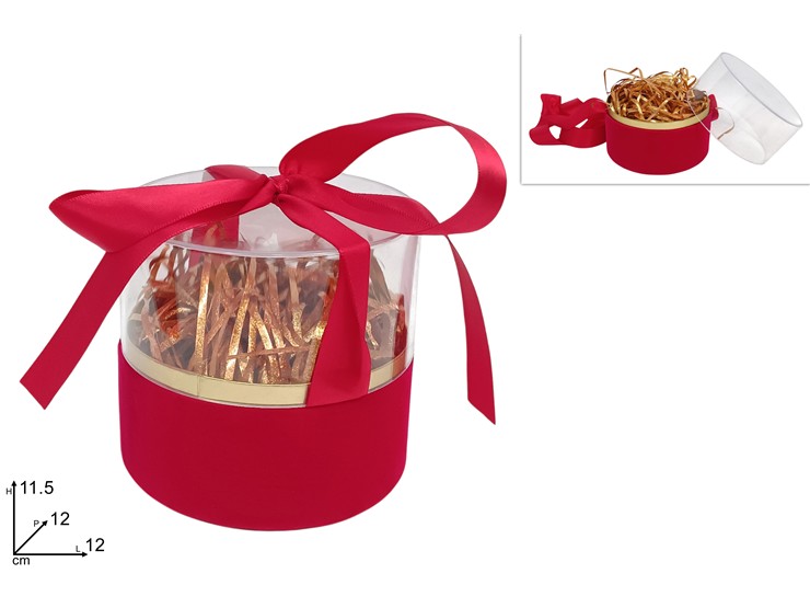 SCATOLA TONDA ROSSO VELL.C/FIOCCO2025160 - Confezionamento > Cestini Box Scatole > Scatole - Ingrosso B2B Magazzini Scatigna