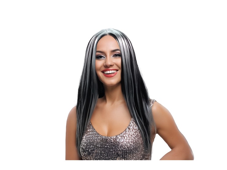 PARRUCCA LUNGA LISCIA BIC.NERA/BIANCA620 - Halloween > Vestiti Accessori > Costumi E Accessori - Ingrosso B2B Magazzini Scatigna