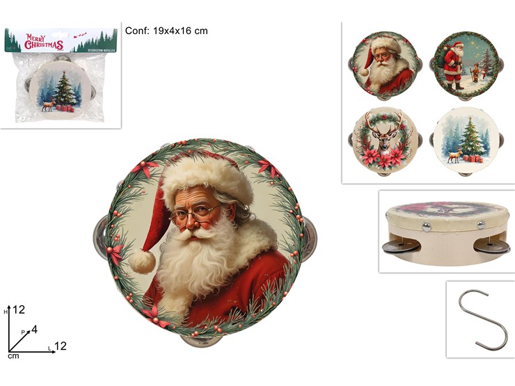 TAMBURELLO NATALIZ 12cm4ass YB504201A - Preordine Natale > Decorazioni > Da Appoggio - Ingrosso B2B Magazzini Scatigna