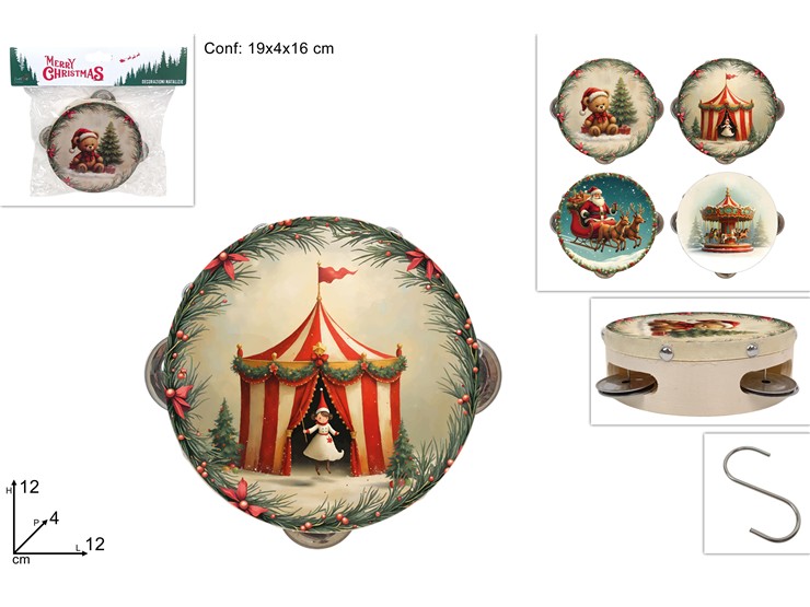 TAMBURELLO NATALIZIO 12cm 4ass YB504201B - Preordine Natale > Decorazioni > Da Appoggio - Ingrosso B2B Magazzini Scatigna