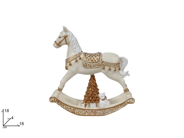 CAVALLO A DONDOLO C/ALBERO BIAN/ORO Cm18 - Natale > Decorazioni Da Interno > Personaggi - Ingrosso B2B Magazzini Scatigna