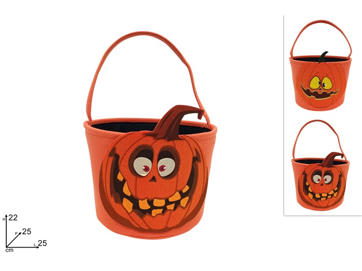 CESTA IN TESSUTO Cm.25 C/MAN.HALLOWEEN - Halloween > Secchielli E Borse - Ingrosso B2B Magazzini Scatigna