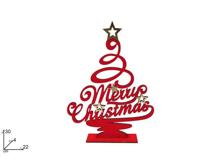 ALBERO IN LEGNO C/VELLUTO ROSSO C/SCR.30 - Natale > Decorazioni Da Interno > Soprammobili Legno - Ingrosso B2B Magazzini Scatigna