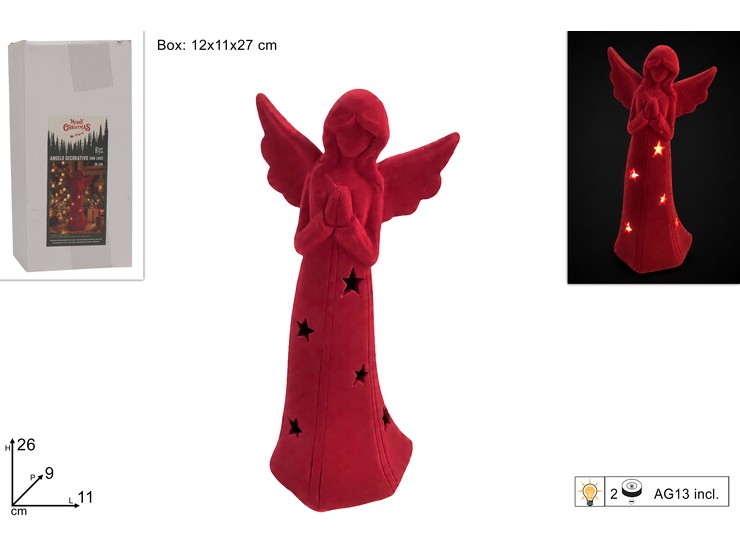ANGELO FLOCCATO ROSSO Cm.26 C/LUCE 25940 - Natale > Decorazioni Da Interno > Personaggi - Ingrosso B2B Magazzini Scatigna