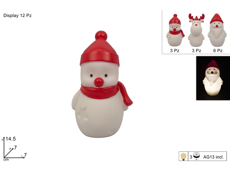 SOGGETTO NATAL.LUMIN.Cm.14,5 3ASS.MAR17 - Natale > Decorazioni Da Interno > Articoli Luminosi - Ingrosso B2B Magazzini Scatigna