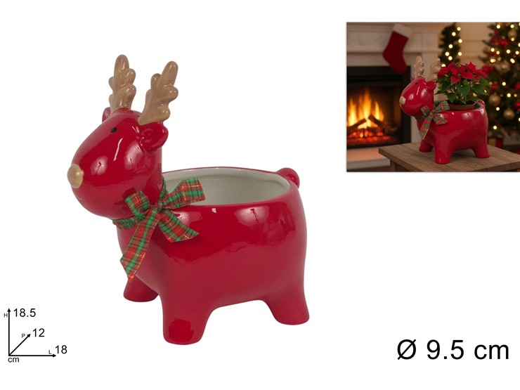 PORTAPIANTA RENNA CERAM.ROSSA Cm9 93223 - Natale > Casa Arredo > Portapiante - Ingrosso B2B Magazzini Scatigna