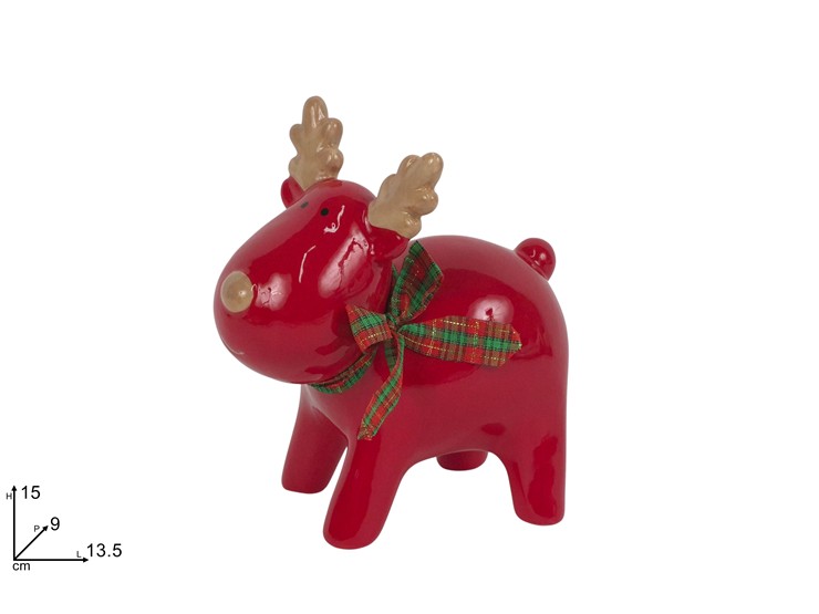 RENNA IN CERAMICA ROSSA Cm.15 93230 - Natale > Decorazioni Da Interno > Personaggi - Ingrosso B2B Magazzini Scatigna