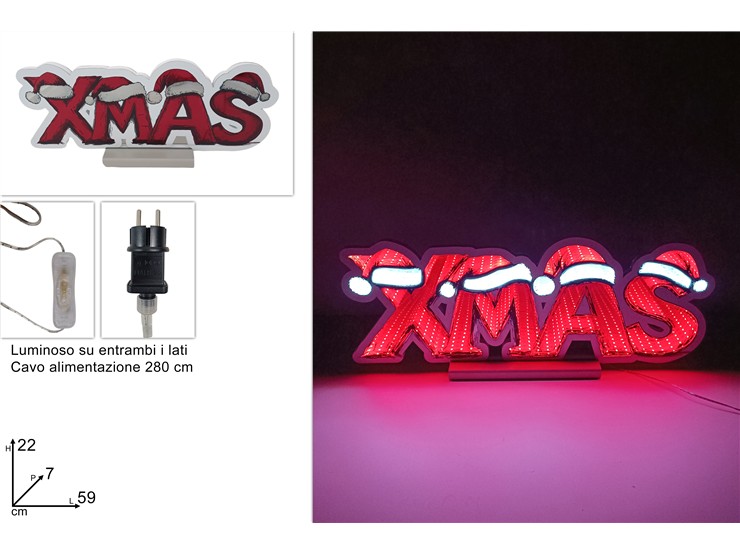 DECORAZ.SCRITTA XMAS LUMIN.3D Cm59 26048 - Natale > Luci Varie > Effetto 3d - Ingrosso B2B Magazzini Scatigna