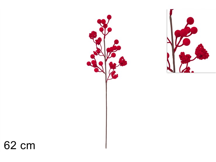 STELO BACCHE VELLUTO ROSSO Cm.62 261245G - Natale > Bacche E Fiori > Spilloni Bacche - Ingrosso B2B Magazzini Scatigna