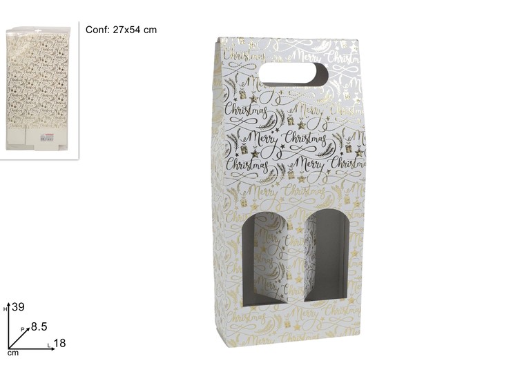 BOX PORTABOTT.2P.C/SCRITTA MERRY XMAS OR - Natale > Confezionamento > Box Bottiglie - Ingrosso B2B Magazzini Scatigna