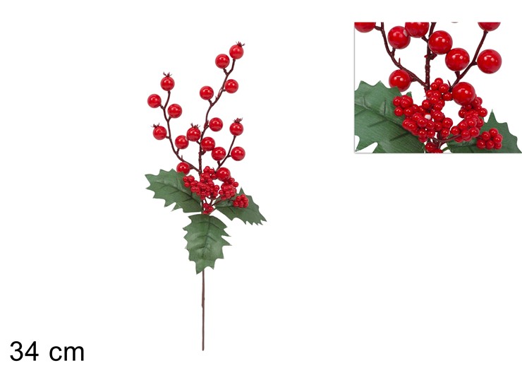 RAMO BACCHE Cm.34 Art.MQF261704G - Natale > Bacche E Fiori > Spilloni Bacche - Ingrosso B2B Magazzini Scatigna