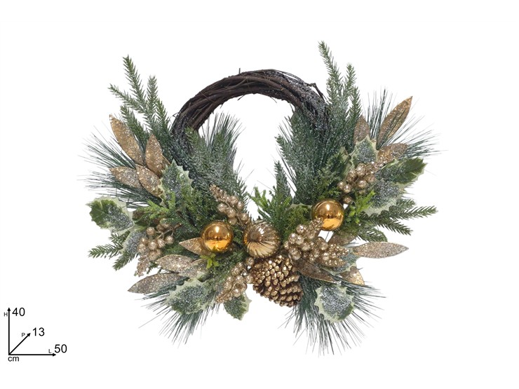 DIETROP C/FOGL E PALL ORO50470cm EXS251 - Preordine Natale > Dietroporta E Ghirlande > Dietroporta - Ingrosso B2B Magazzini Scatigna